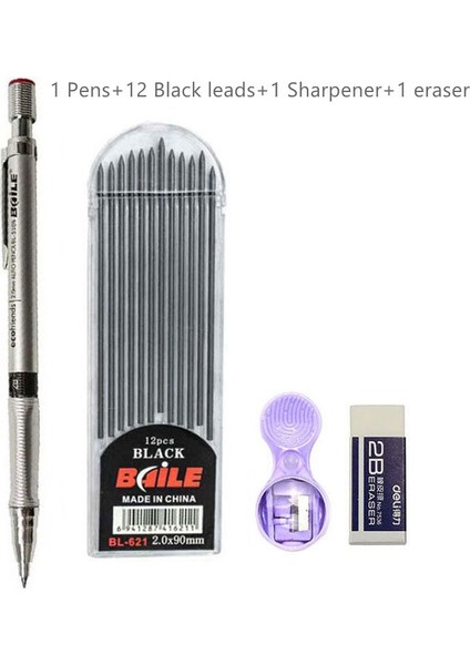 Siyah Kalem C Stilini Ayarla Mekanik Kalem Seti 2b Otomatik Kalemler ile Siyah Kurşun Yedekleri Için Taslak Çizim, Yazma, El Sanatları (Yurt Dışından)