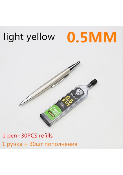 0.5mm Sarı Stil Sevimli Mini Metal Kurşun Kalem Siyah Sarı Pembe Mavi Kısa Öğrenci Yazma Mekanik Otomatik Kalem ile Yedek Uçlu (Yurt Dışından)