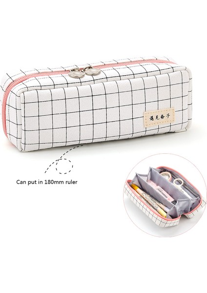 180 Derece Tarzı Siyah Beyaz Izgara Kore Sevimli Kalem Kutusu Büyük Kalem Kutusu Kawaii Fermuarlı Çok Fonksiyonlu Saklama Çantası Estuche Escolar Okul Malzemeleri (Yurt Dışından)