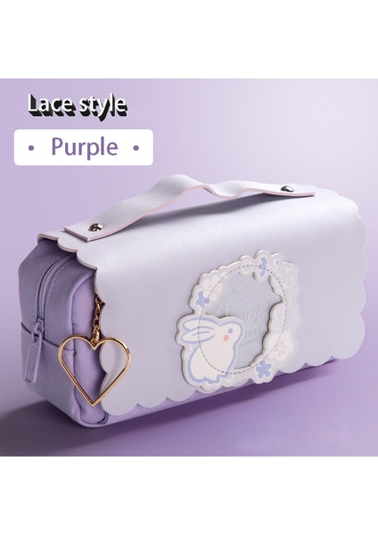 Dantel Mor Tarzı Sevimli Kawaii Büyük Kapasiteli Kalem Kutusu Okul Kalem Kutusu Malzemeler Kalem Çantası Kızlar Hediye Kılıfı Kırtasiye (Yurt Dışından)