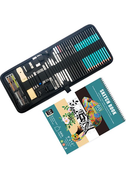 60 Sayfalık Kitap Stili Pcs Çizim Eskiz Kalemleri Seti Ahşap Kalem Çantaları Sanatçı Araç Kiti Grafit Kömür Kalemler Sopa Pastel Silgiler (Yurt Dışından) modelleri