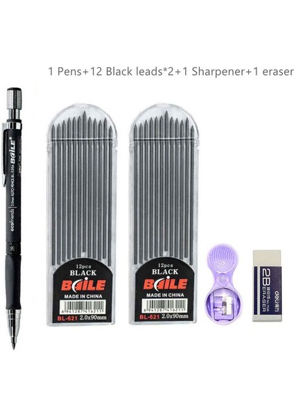 Siyah Kalem F Stili Ayarla Mekanik Kalem Seti 2b Otomatik Kalemler ile Siyah Kurşun Yedekleri Için Taslak Çizim, Yazma, El Sanatları (Yurt Dışından)