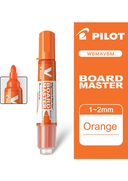 Turuncu Tarzı 6 Adet Pilot V Board Master Büyük Yuvarlak Uçlu Beyaz Tahta Kalemi - Suya Dayanıklı Silinebilir Büyük Kapasiteli Değiştirilebilir Mürekkep Poşeti (Yurt Dışından)