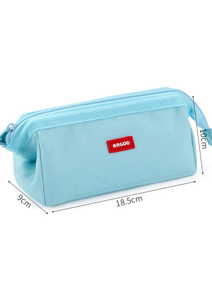 Açık Mavi Stil Büyük Kapasiteli Kalem Kutusu, Basit Kanvas Düz Renk Taşınabilir Okul Kırtasiye Çantası (Yurt Dışından)