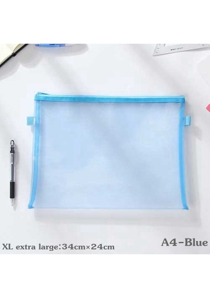Xl-X Büyük-A4-Mavi Stili Ofis Öğrenci Okul Kırtasiye Kalem Kutusu Makyaj Saklama Çantası Şeffaf Mesh Kalem Kutusu (Yurt Dışından)