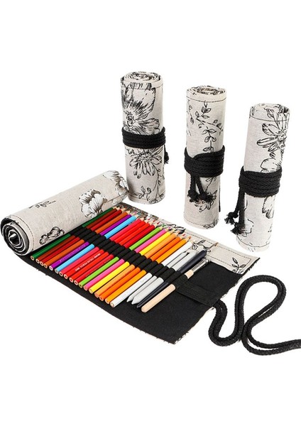 Kırmızı Stil Çizgi Film Kedi Delikli Tuval Rulo Kalem Perde Kalem Kutusu Makyaj Sarma Tutucu Depolama Kılıfı Kırtasiye Malzemeleri (Yurt Dışından) modelleri