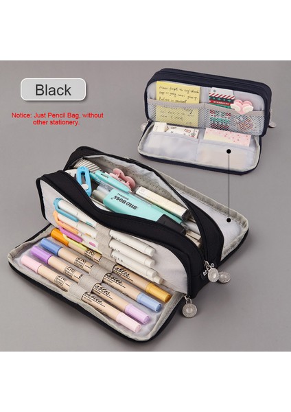 Siyah Stil Büyük Kapasiteli Kalem Kutusu Çift Taraflı Macaron Renkli Kanvas Kalem Çantası Depolama Poşeti Ofis Malzemeleri Için Ortaokul Öğrencileri (Yurt Dışından)