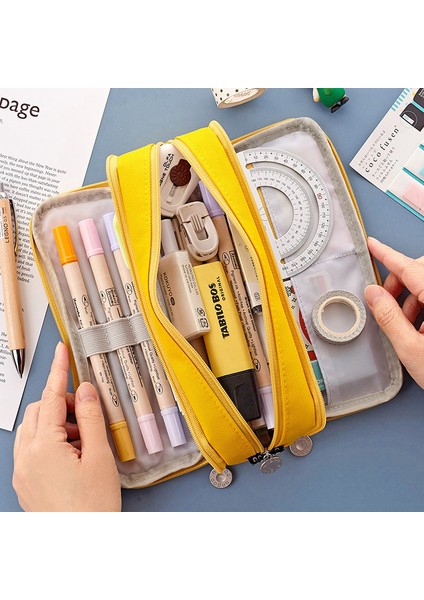 Siyah Stil Büyük Kapasiteli Kalem Kutusu Çift Taraflı Macaron Renkli Kanvas Kalem Çantası Depolama Poşeti Ofis Malzemeleri Için Ortaokul Öğrencileri (Yurt Dışından) modelleri