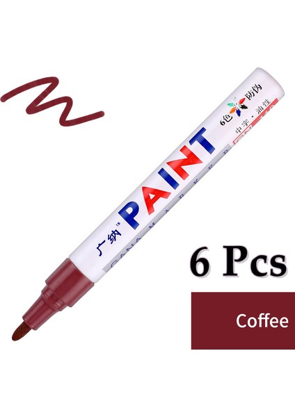 Kahve-6 Adet Tarzı 6 Adet Renkli Kalıcı Boya Kalemi Su Geçirmez Beyaz Kalemler Lastik Tekerlek Kauçuk Kumaş Boya Metal 12 Renk Boya Kalem Pens (Yurt Dışından)
