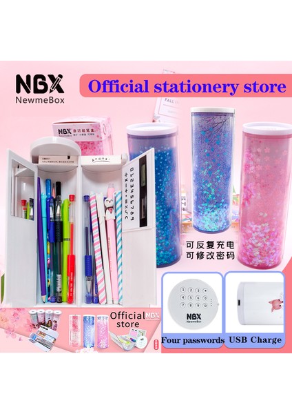 USB Uzun 010 Stili Yeni USB Şarj Şifreli Kilitli Okul Kırtasiye Kutusu Sevimli Çizgi Film Kedi Penguen Silindir Kalem Kutusu (Yurt Dışından) fiyatları