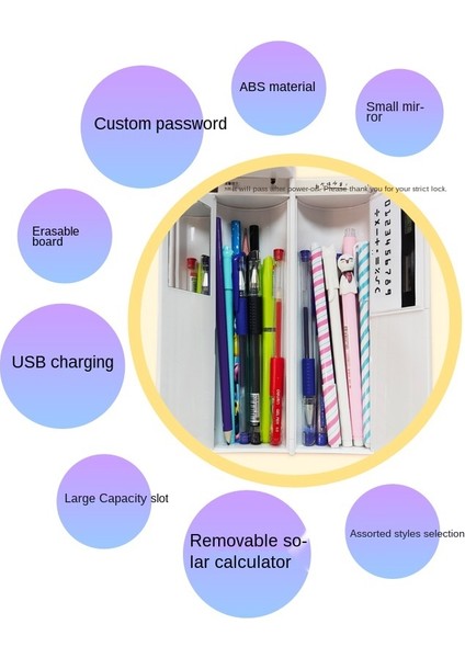 USB Uzun 010 Stili Yeni USB Şarj Şifreli Kilitli Okul Kırtasiye Kutusu Sevimli Çizgi Film Kedi Penguen Silindir Kalem Kutusu (Yurt Dışından) modelleri