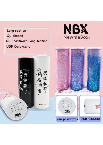 USB Uzun 010 Stili Yeni USB Şarj Şifreli Kilitli Okul Kırtasiye Kutusu Sevimli Çizgi Film Kedi Penguen Silindir Kalem Kutusu (Yurt Dışından) fırsatları