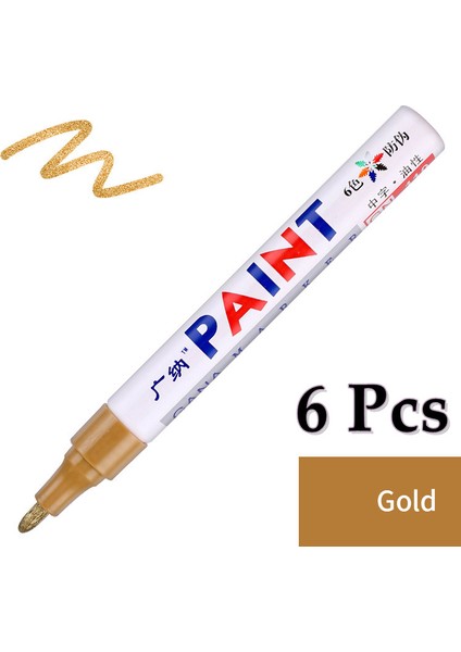 Altın-6 Adet Tarzı 6 Adet Renkli Kalıcı Boya Kalemi Su Geçirmez Beyaz Kalemler Lastik Tekerlek Kauçuk Kumaş Boya Metal 12 Renk Boya Kalem Pens (Yurt Dışından)
