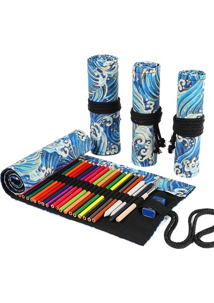 Yeşil Stil 36 Delikli Kalem Çantası Kalem Kutusu Japon Kırtasiye Kalem Makyaj Saklama Çantası Pencil Roll Okul Malzemeleri Kalem Kutuları (Yurt Dışından) fırsatları