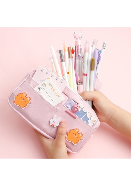 Mor Tarzı Sevimli Kalem Kutusu Şeker Renkli Kalem Çantası Rozetli Büyük Kapasiteli Kalem Kutusu Tuval Kırtasiye Tutucu Düzenleyici Okula Dönüş (Yurt Dışından) fırsatları