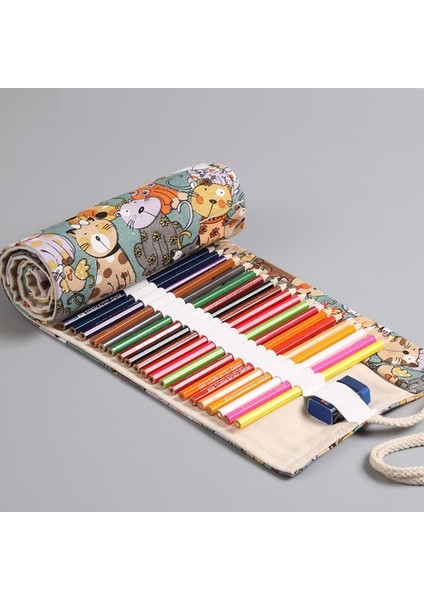 72 Delik Stili Karikatür Kedi Delikli Tuval Rulo Kalem Perde Kalem Çantası Makyaj Sarma Tutucu Depolama Malzemeleri (Yurt Dışından) modelleri