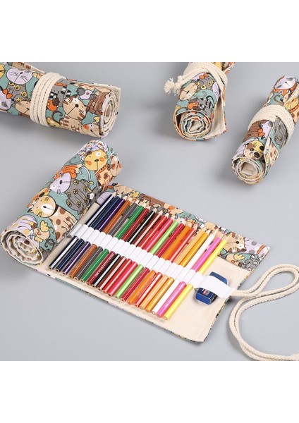 72 Delik Stili Karikatür Kedi Delikli Tuval Rulo Kalem Perde Kalem Çantası Makyaj Sarma Tutucu Depolama Malzemeleri (Yurt Dışından) indirimleri