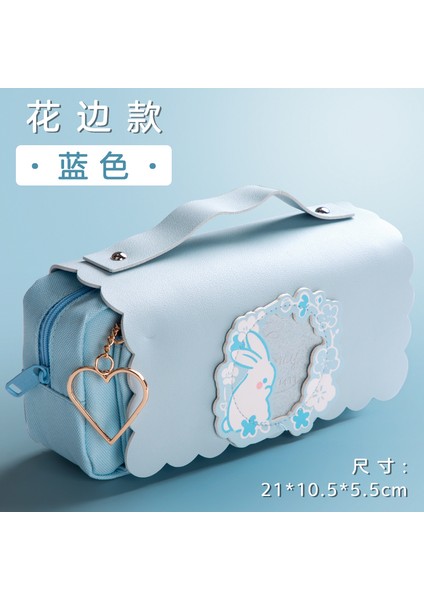 Hua Bian Mavi Tarzı Kawaii Tuval Üç Katlı Kalem Fırça Kılıfı Kocaman Kapasiteli Kalem Kutusu Hediye Malzemeler Okul Kırtasiye (Yurt Dışından)