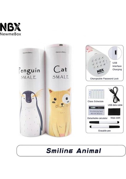 Hayvan Stili Gülümse Nbx Kalem Kutuları Şifreli Çizgi Film Desen Kalemlik Büyük Kapasiteli Kırtasiye Kutusu Ev Ofis Okul Depolama Çantası (Yurt Dışından)