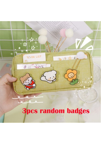 Yeşil Stil Sevimli Kalem Kutusu Şeker Renkli Kalem Çantası Rozetli Büyük Kapasiteli Kalem Kutusu Tuval Kırtasiye Tutucu Düzenleyici Okula Dönüş (Yurt Dışından)