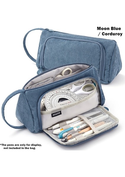 Mavi Kadife Stili Angoo Kadife Kalem Çantası Kalem Kutusu Açık Renkli Çoklu Yuva Kolay Taşıma Saklama Torbası Organizer Kırtasiye Okul F443 (Yurt Dışından)