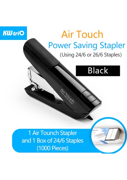 Siyah Zımba-1set Stili Kw-Trio Air Touch Güç Tasarrufu Zımba Süper Zorluk Tasarrufu Zımbalama Makinesi Bağlama Kağıt Setleri Okul Ofis Malzemeleri (Yurt Dışından)
