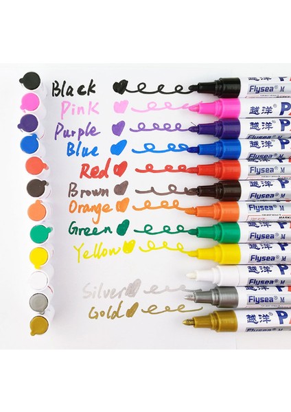 6 Adet Mor Tarzı 6 Parça Set 12 Renk Su Geçirmez Araba Lastik Tekerlek Deseni CD Metal Kalıcı Boya Kalemi Graffiti Yağlı Kalemi Kırtasiye (Yurt Dışından)