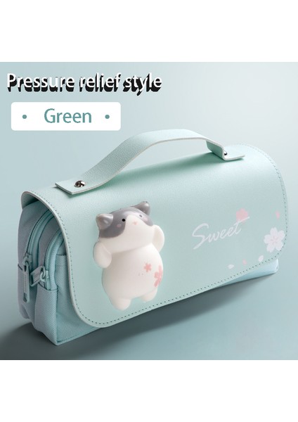 Kedi Yeşil Tarzı Sevimli Kawaii Büyük Kapasiteli Kalem Kutusu Okul Kalem Kutusu Malzemeler Kalem Çantası Kızlar Hediye Kılıfı Kırtasiye (Yurt Dışından)