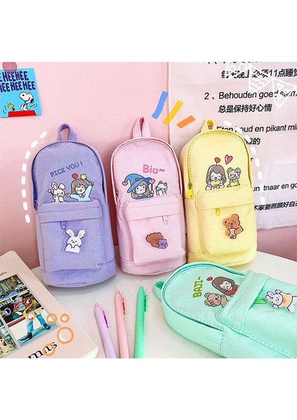 No.4 Tarzı Sevimli Kalem Kutuları Kırtasiye Kalem Kutusu Okul Malzemeleri Broş Kanvas Kalem Kutusu Büyük Kapasiteli Şirin Okul Kalemlikleri (Yurt Dışından) modelleri