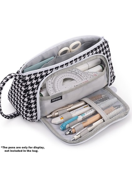 Houndstooth Siyah Stil Angoo [özel] Karelı Kalem Kalem Kutusu, Çoklu Yuva Izgaralı Büyük Depolama Çantası, Organizatör Kırtasiye Kozmetik Öğrenci Okul Hediye F443 (Yurt Dışından)