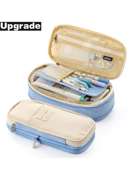 Gök Mavisi Stilini Yükseltin Sevimli Kalem Kutusu Makaron Renkli Kanvas Esnek Çift Katmanlı Büyük Kapasiteli Kalem Kutusu Çocuklar Için Okul Kırtasiye (Yurt Dışından)