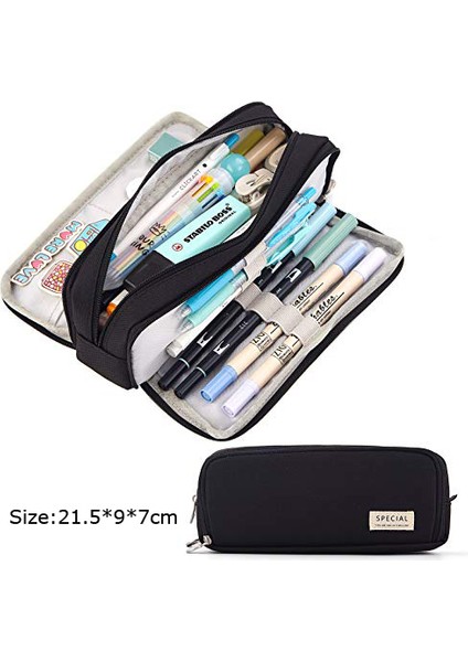 Siyah Stil Okul Için En Iyi Hediye Kawaii Kalem Kutusu Sevimli Kore Kırtasiye Kalem Kutusu Saklama Çantası - Çok Katmanlı Tuval Kalem Çantası (Yurt Dışından)