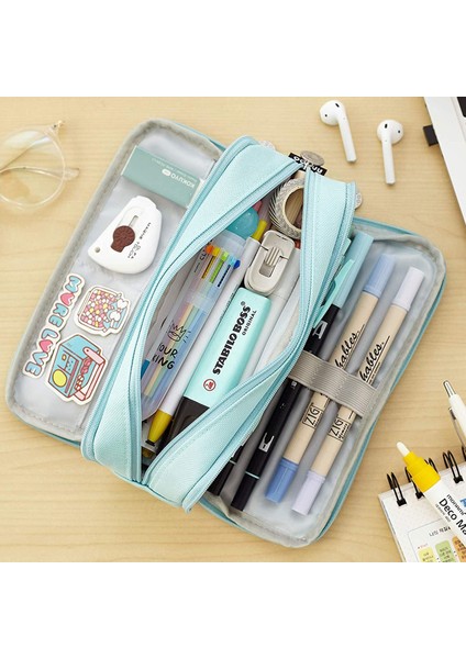 Siyah Stil Okul Için En Iyi Hediye Kawaii Kalem Kutusu Sevimli Kore Kırtasiye Kalem Kutusu Saklama Çantası - Çok Katmanlı Tuval Kalem Çantası (Yurt Dışından) modelleri