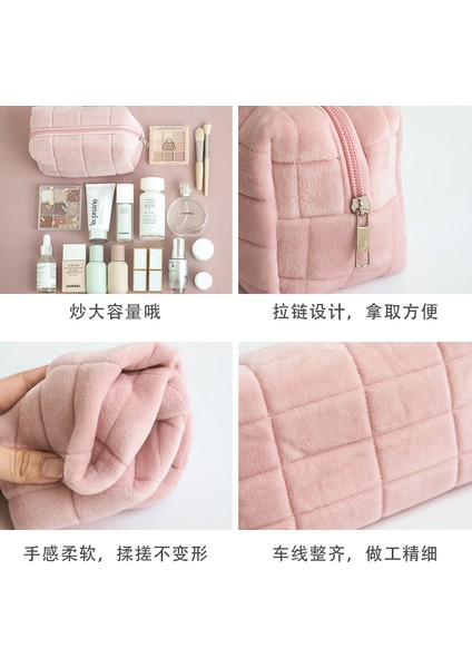 Pembe Stil Pelüş Saklama Çantası Makyaj Çantası Üst Ateş Yıkanabilir Kadın Taşınabilir Gelişmiş Basit ve Büyük Kapasiteli Şirin (Yurt Dışından) fırsatları