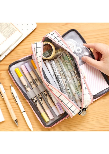Siyah Nokta Stili Büyük Kapasiteli Kalem Kutusu Izgara Kanvas Kalemlik Öğrenci Kalem Tutucu Malzemeler Kalem Çantası Okul Kutu Kılıf Kırtasiye (Yurt Dışından) fırsatları