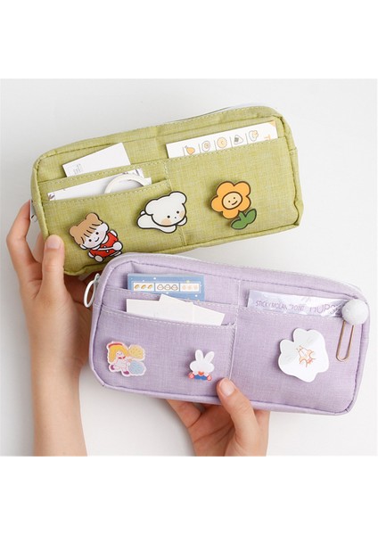 Mavi Stil Sevimli Kalem Kutusu Şeker Renkli Kalem Çantası Rozetli Büyük Kapasiteli Kalem Kutusu Tuval Kırtasiye Tutucu Düzenleyici Okula Dönüş (Yurt Dışından) indirimleri