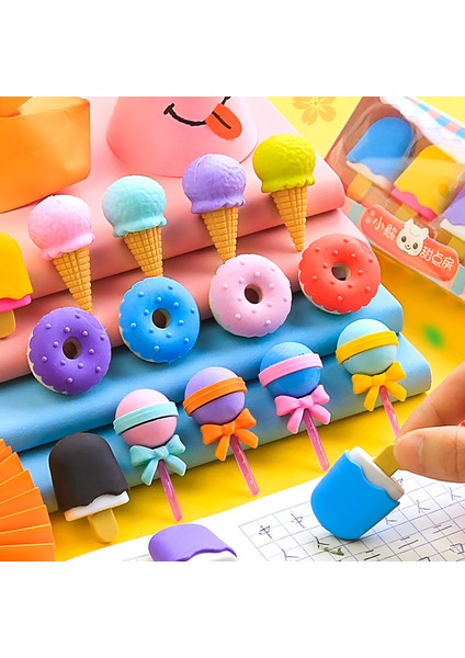 Buzlu Şeker Seti Stili 4 Parça Lezzetli Tatlı Silgi Seti Minik Lolipop Dondurma Popsicle Donut Kauçuk Kalem Silgisi Çocuklar Okul Öğrenci Ödülü E6774 (Yurt Dışından)