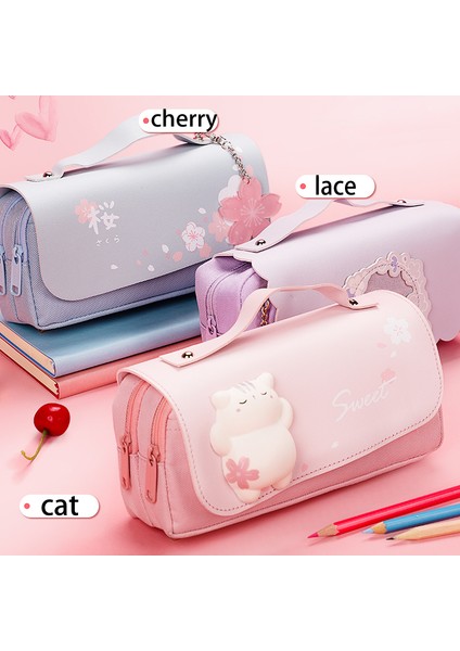 Hua Bian Pembe Tarzı Kawaii Tuval Üç Katlı Kalem Fırça Kılıfı Kocaman Kapasiteli Kalem Kutusu Hediye Malzemeler Okul Kırtasiye (Yurt Dışından) fiyatları