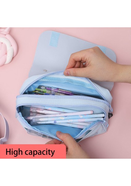 Hua Bian Pembe Tarzı Kawaii Tuval Üç Katlı Kalem Fırça Kılıfı Kocaman Kapasiteli Kalem Kutusu Hediye Malzemeler Okul Kırtasiye (Yurt Dışından) modelleri