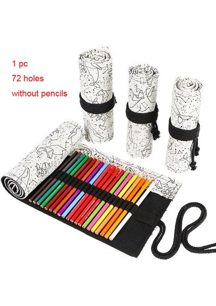 D Tipi Stili Çizgi Film Kedi Delikli Tuval Rulo Kalem Perde Kalem Kutusu Makyaj Sarma Tutucu Depolama Kılıfı Kırtasiye Malzemeleri (Yurt Dışından)