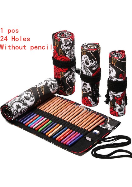E-24 Delik Stili Renkli Kumaş Kalem Kutusu Makyaj Kalem Saklama Çantası Kalem Rulosu Okul Malzemeleri (Yurt Dışından)