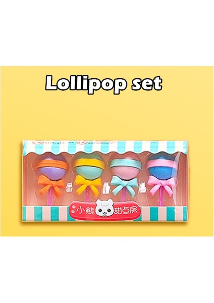Lolipop Set Stili 4 Parça Lezzetli Tatlı Silgi Seti Minik Lolipop Dondurma Popsicle Donut Kauçuk Kalem Silgisi Çocuklar Okul Öğrenci Ödülü E6774 (Yurt Dışından)