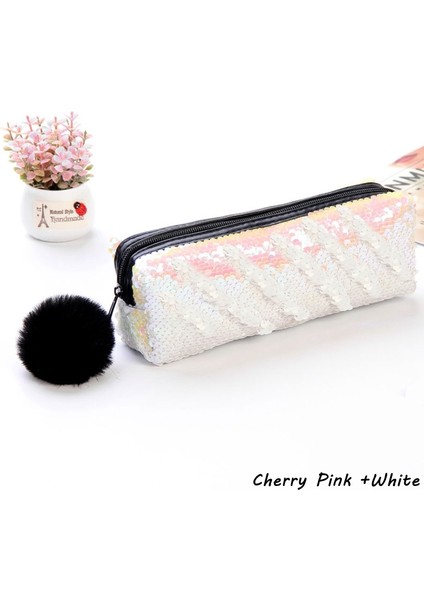 Pembe Artı Beyaz Stil Kızlar Için Sevimli Payetli Kalem Kutusu Okul Malzemeleri Ponponlu Kalem Kutusu Okul Kırtasiye Hediye Kalem Kutusu Kılıfı (Yurt Dışından)