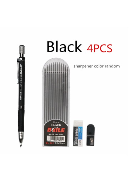 Siyah 2b Stili Ayarla 2.0 Kalınlığında Doldurulabilir Mekanik Kalem Opsiyonel Satın Al 12 Renk Doldurma 2b Siyah Kurşun Kalem Çizim ve Yazma Kırtasiye (Yurt Dışından)