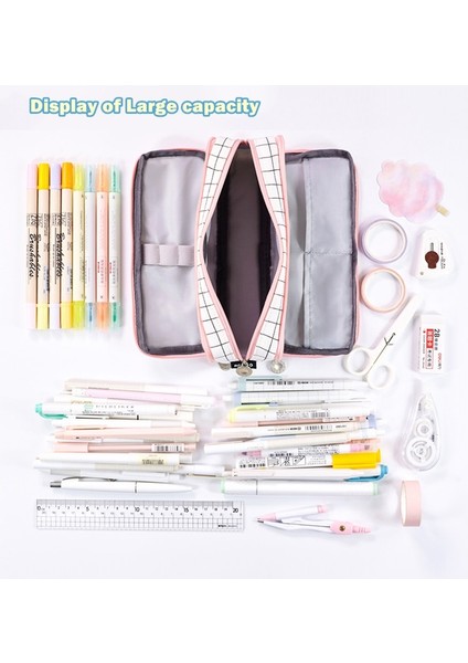 Pembe Izgara Stili Angoo Çift Taraflı Açılı Kalem Kutusu Kalem Çantası 3 Bölme Çok Renkli Izgara Noktalar Cep Saklama Pouch Kırtasiye Okul A6899 (Yurt Dışından) indirimleri