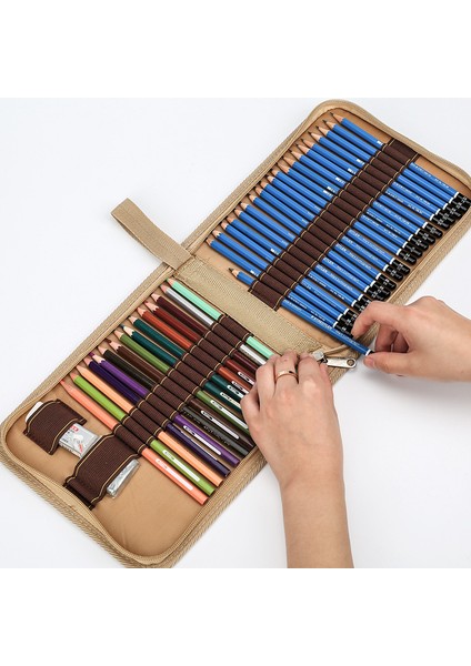 36 Delik Haki Stili Kızlar ve Erkekler Için Büyük Katlanabilir Kalem Kutusu Büyük Kartuş Çantası Okul Kalem Kutusu - Tuval Ceza Delikli Stationery Kılıfı (Yurt Dışından) modelleri