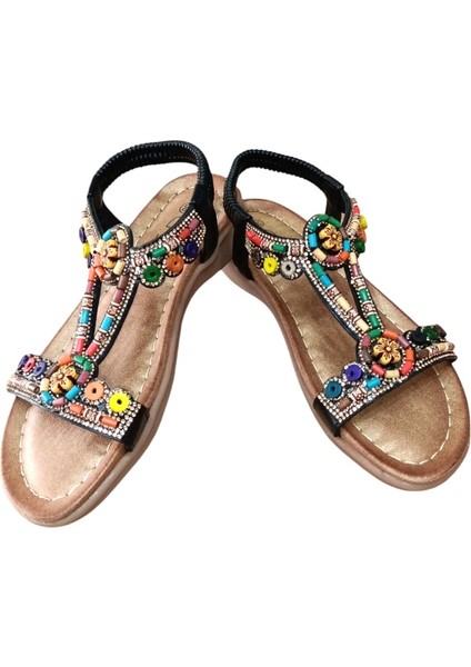 25Y150-1 Kadın Taşlı Düz Taban Comfort Sandalet Siyah modelleri