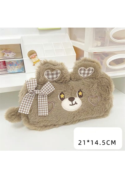 Haki Tarzı Yeni Gelen Kawaii Ayı Büyük Kapasiteli Peluş Kalem Kutusu Sevimli Kalemlik Çanta Çocuk Hediye Okul Kırtasiye - Türkçe (Yurt Dışından)
