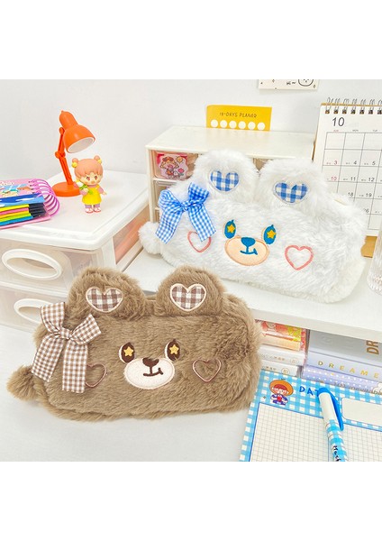 Haki Tarzı Yeni Gelen Kawaii Ayı Büyük Kapasiteli Peluş Kalem Kutusu Sevimli Kalemlik Çanta Çocuk Hediye Okul Kırtasiye - Türkçe (Yurt Dışından) indirimleri