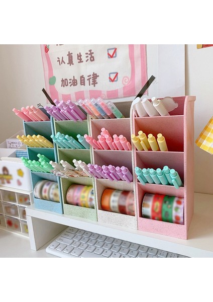 Altın Tarzı Sevimli Macaron Renkli Masaüstü Kalem Tutucu Organizatör Kalem Makyaj Fırça Saklama Kutusu 4 Bölme Kozmetik Organizer Kutuları (Yurt Dışından) fiyatları
